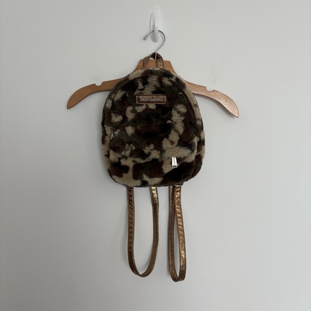 Sketchers Juniors Womens Camo Faux Fur Mini Backpack Y2K Army Fatigue Bronze